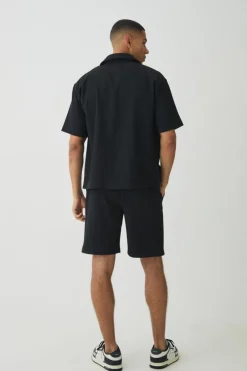 Short Sleeve Revere Oversized Pleated Shirt