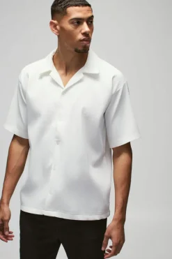 Short Sleeve Revere Oversized Pleated Shirt
