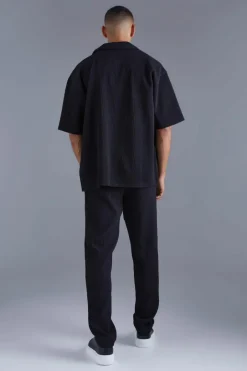 Short Sleeve Revere Oversized Fit Pleated Shirt