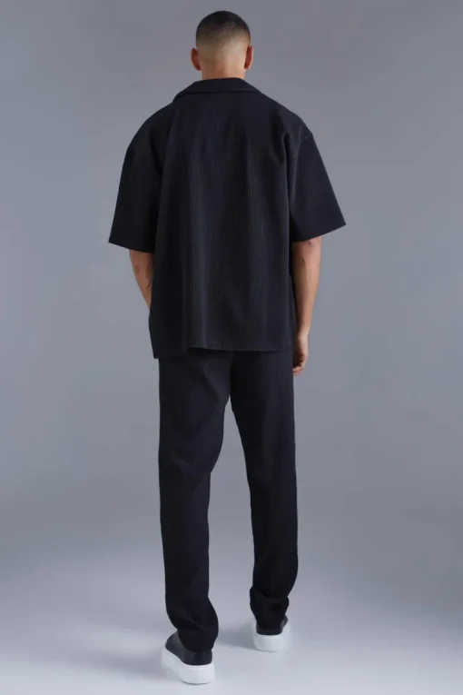 Short Sleeve Revere Oversized Fit Pleated Shirt