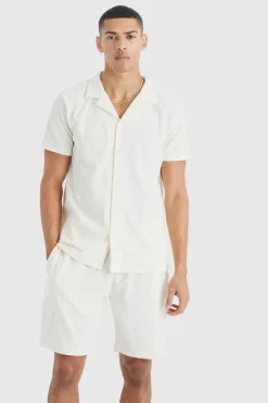 Short Sleeve Ribbed Shirt And Short Set