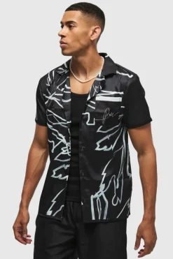 Short Sleeve Satin Tonal Palm Shirt