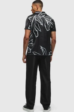 Short Sleeve Satin Tonal Palm Shirt