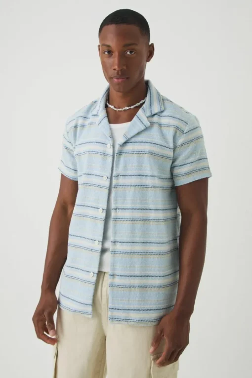 Short Sleeve Textured Stripe Shirt