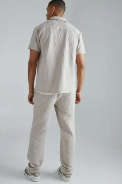 Short Sleeve Textured Stretch Shirt And Trousers Set