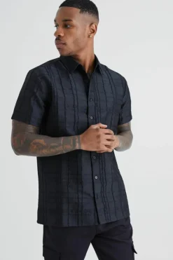 Short Sleeve Textured Tonal Check Shirt