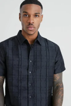 Short Sleeve Textured Tonal Check Shirt