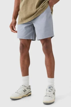 Shorter Length Relaxed Fit Elasticated Waist Chino Shorts in Grey