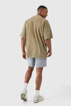 Shorter Length Relaxed Fit Elasticated Waist Chino Shorts in Grey