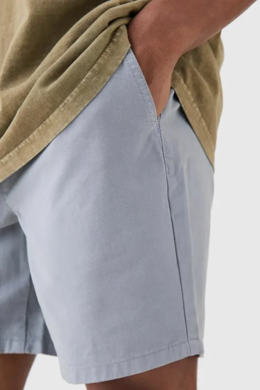 Shorter Length Relaxed Fit Elasticated Waist Chino Shorts in Grey