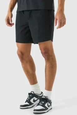 Shorter Length Relaxed Fit Elasticated Waist Chino Shorts in Black