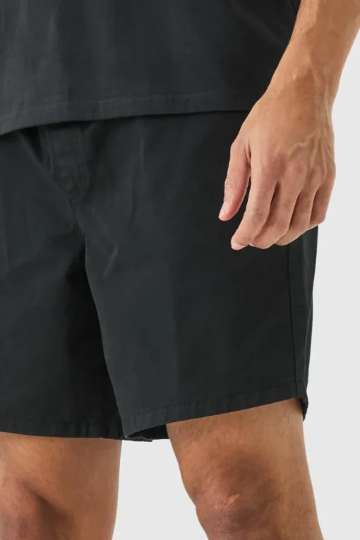 Shorter Length Relaxed Fit Elasticated Waist Chino Shorts in Black