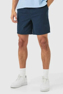Shorter Length Relaxed Fit Elasticated Waist Chino Shorts in Navy