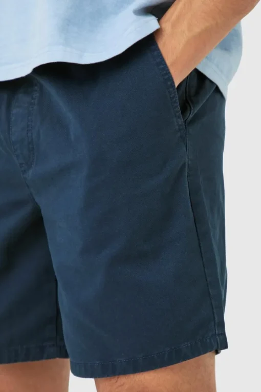 Shorter Length Relaxed Fit Elasticated Waist Chino Shorts in Navy