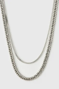 Silver Layered Chain Necklace