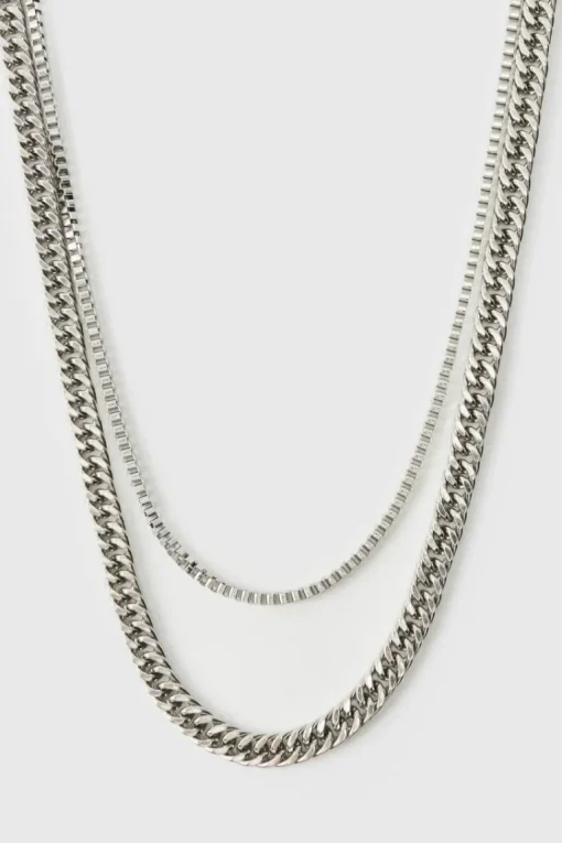 Silver Layered Chain Necklace