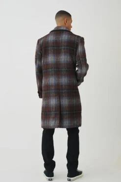 Single Breasted Check Overcoat In Blue