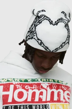 Skeleton Heart Graphic Beanie in White