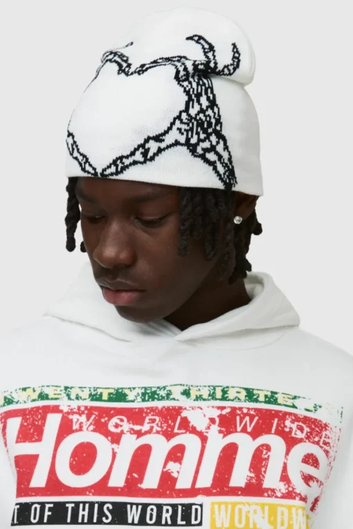 Skeleton Heart Graphic Beanie in White