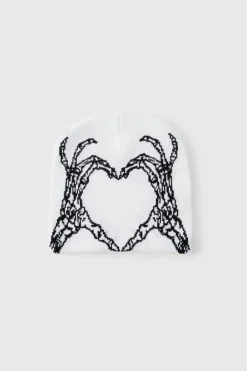 Skeleton Heart Graphic Beanie in White