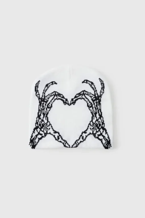 Skeleton Heart Graphic Beanie in White