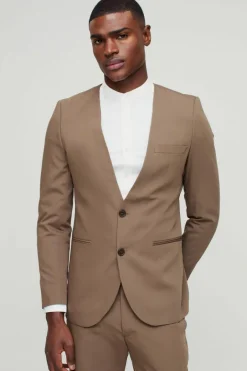Skinny Fit Collarless Single Breasted Blazer