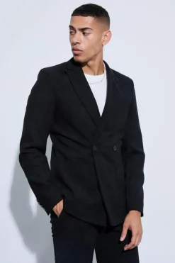 Skinny Fit Double Breasted Corduroy Blazer