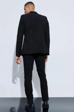 Skinny Fit Double Breasted Corduroy Blazer
