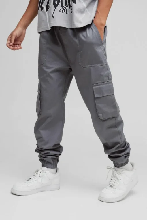 Skinny Fit Elasticated Waist Cuffed Cargo Trousers