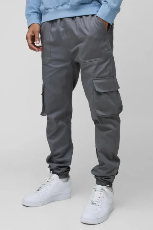 Skinny Fit Elasticated Waist Cuffed Cargo Trousers