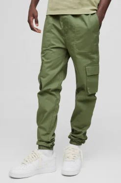 Skinny Fit Elasticated Waist Cuffed Cargo Trousers