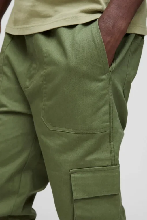 Skinny Fit Elasticated Waist Cuffed Cargo Trousers