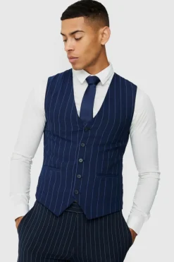 Skinny Navy Pinstripe Waistcoat