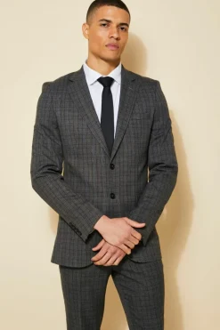 Skinny Single Breasted Check Suit Jacket