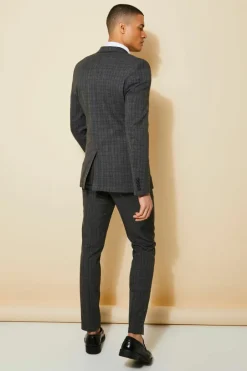 Skinny Single Breasted Check Suit Jacket