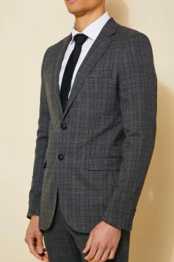 Skinny Single Breasted Check Suit Jacket
