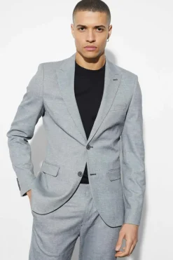 Skinny Single Breasted Linen Suit Jacket