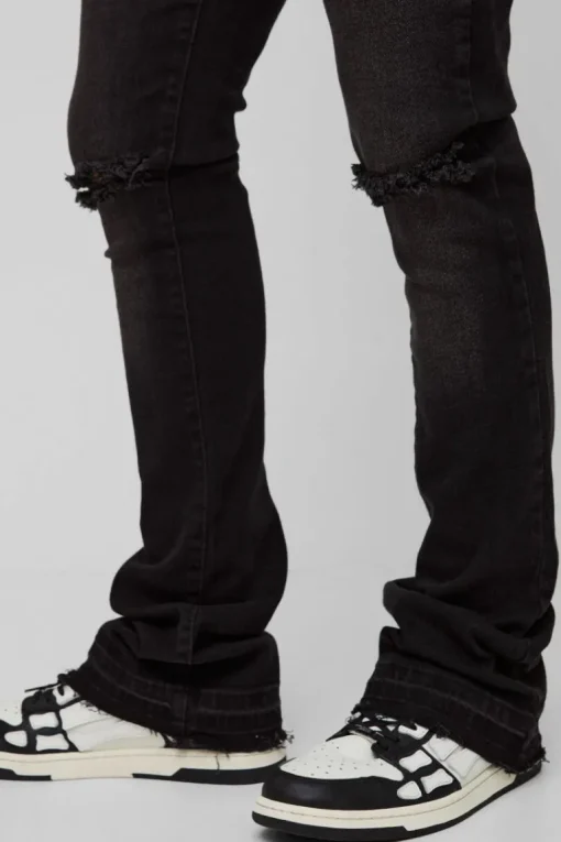 Skinny Stacked Flared Ripped Knee Jeans