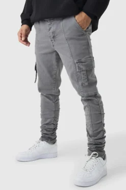 Skinny Stacked Ruched Strap Cargo Trousers