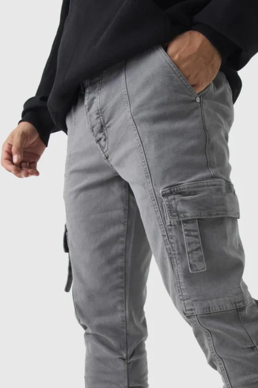 Skinny Stacked Ruched Strap Cargo Trousers