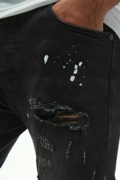 Skinny Stretch All Over Rip & Repair Paint Splatter Jeans