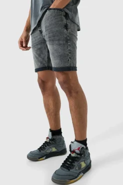 Skinny Stretch Denim Shorts In Charcoal