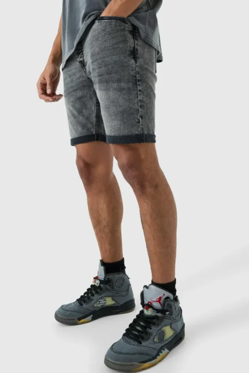 Skinny Stretch Denim Shorts In Charcoal