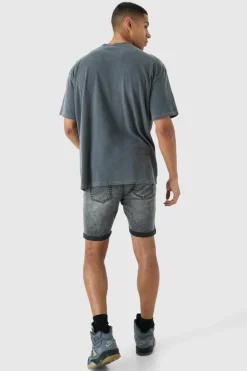 Skinny Stretch Denim Shorts In Charcoal