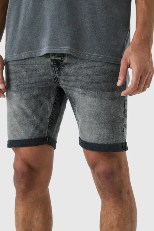 Skinny Stretch Denim Shorts In Charcoal
