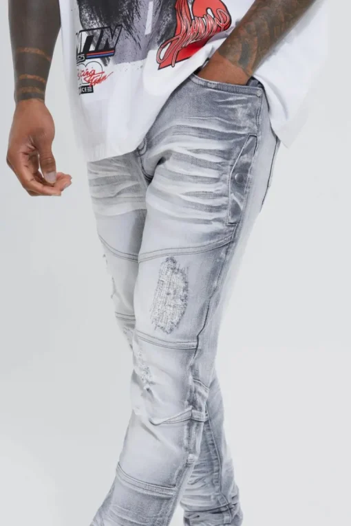Skinny Stretch Heavy Bleached Ripped Jean