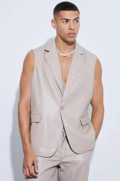 Sleeveless Pu Single Breasted Suit Jacket