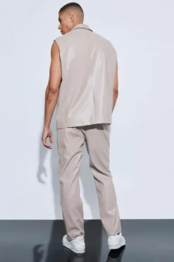 Sleeveless Pu Single Breasted Suit Jacket