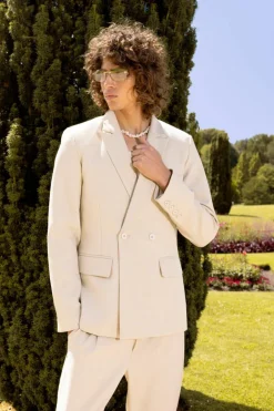 Slim Double Breasted Texture Suit Jacket