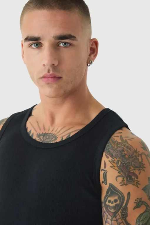 Slim Fit Branded Ribbed Vest